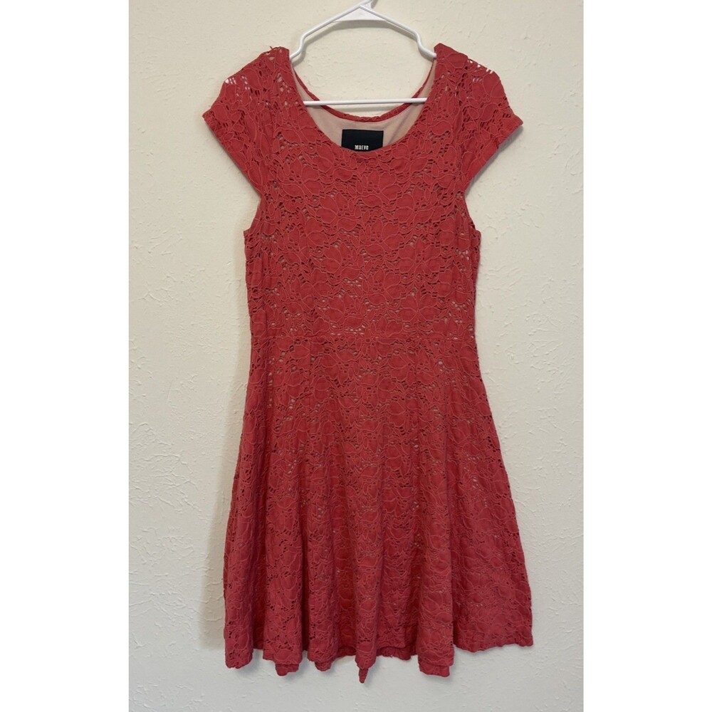 Anthropologie Maeve Women's Dayflower Fit & Flare Dress Floral Knit Pink Medium